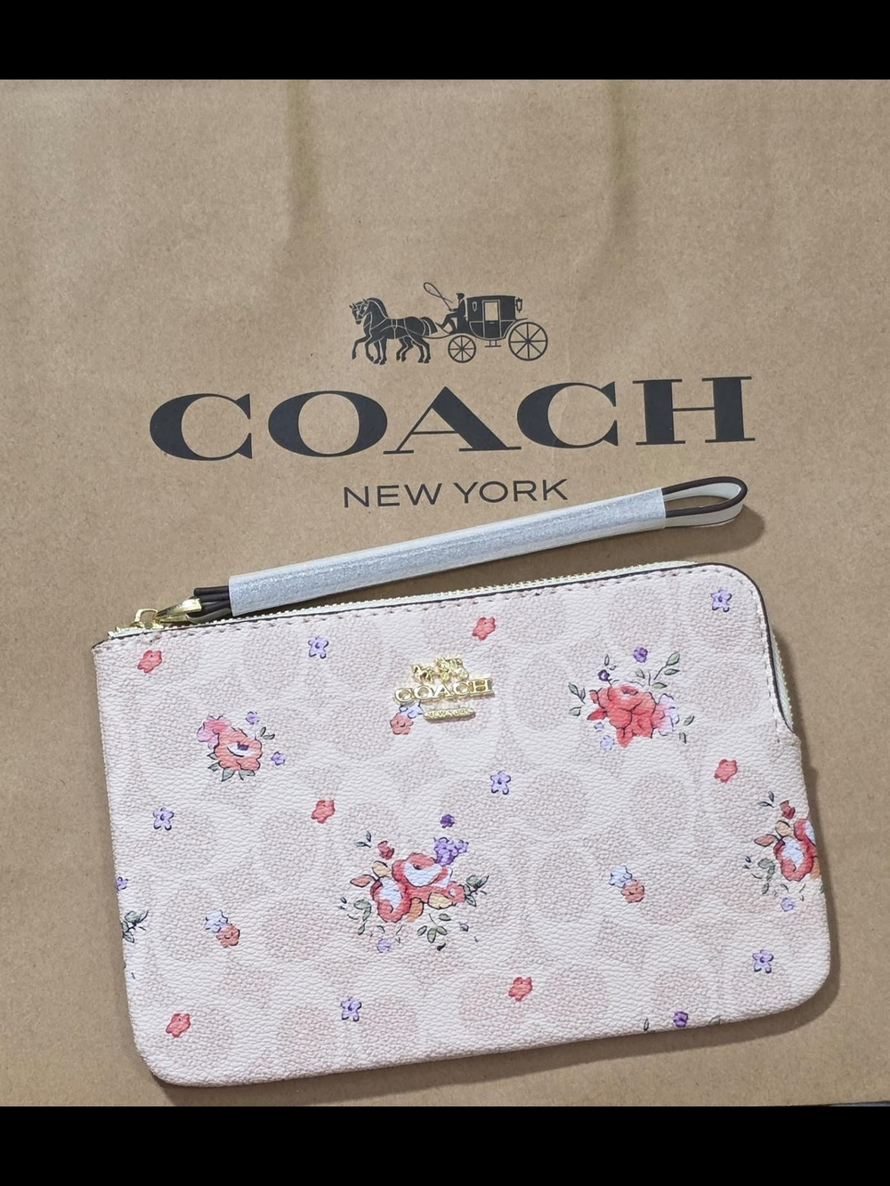Coach Pink Floral Signature Wristlet Pouch